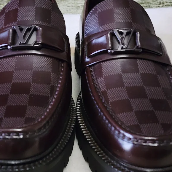 Louis Vuitton Men's Checkered Burgundy Loafers